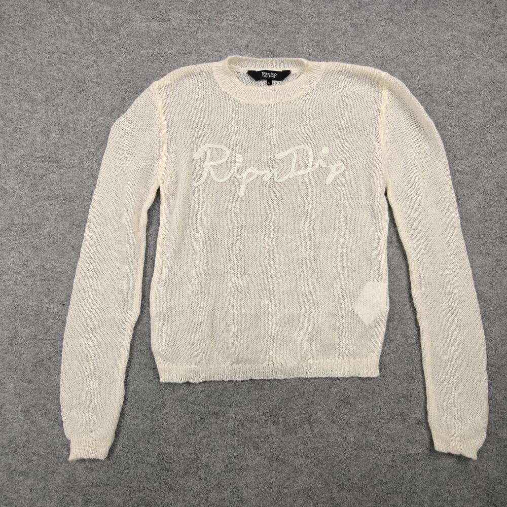 RIPNDIP Sweater Womens Medium White Open-Knit Lightweight Crewneck Pullover